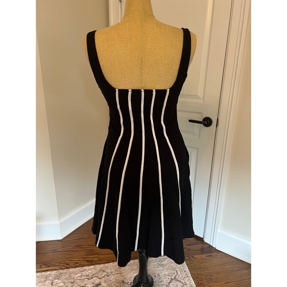 Anthropologie Maeve Little Black Dress White Piping Stretchy Pockets NWT Size 8 - Picture 5 of 16